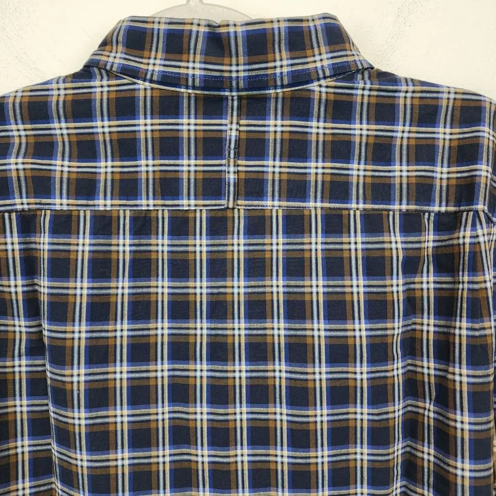 Banana Republic Mens Soft Wash Plaid Button Down Shirt Size L Blue Brown Preppy